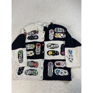 Philip Jane Gordon RARE‎ Novelty Flip Flop Embroidered Cardigan Sz L